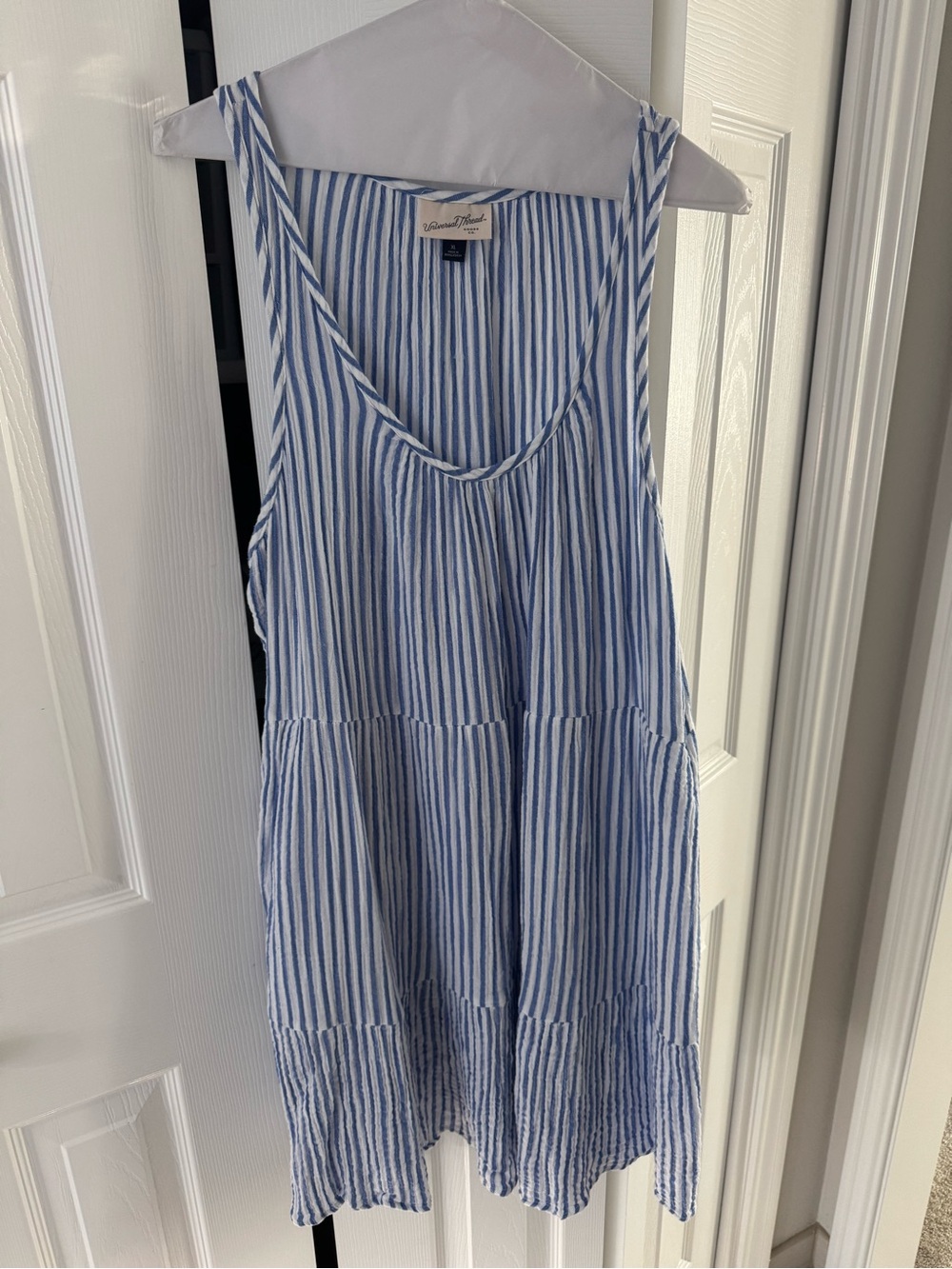 Universal Thread Blue and White Striped Sleeveless Button-Front Shirt